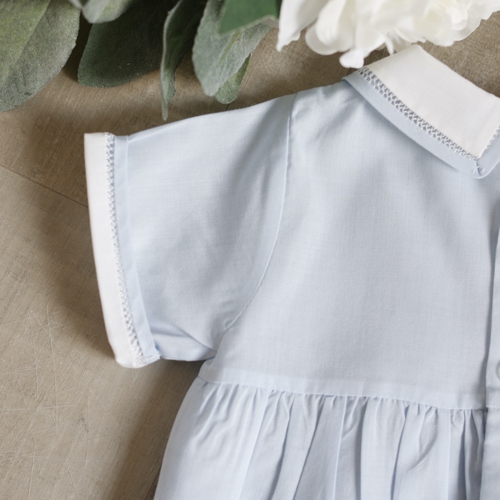 Button Front Dot Creeper Romper Blue Feltman Brothers Portrait Special Occasion - Picture 4 of 5